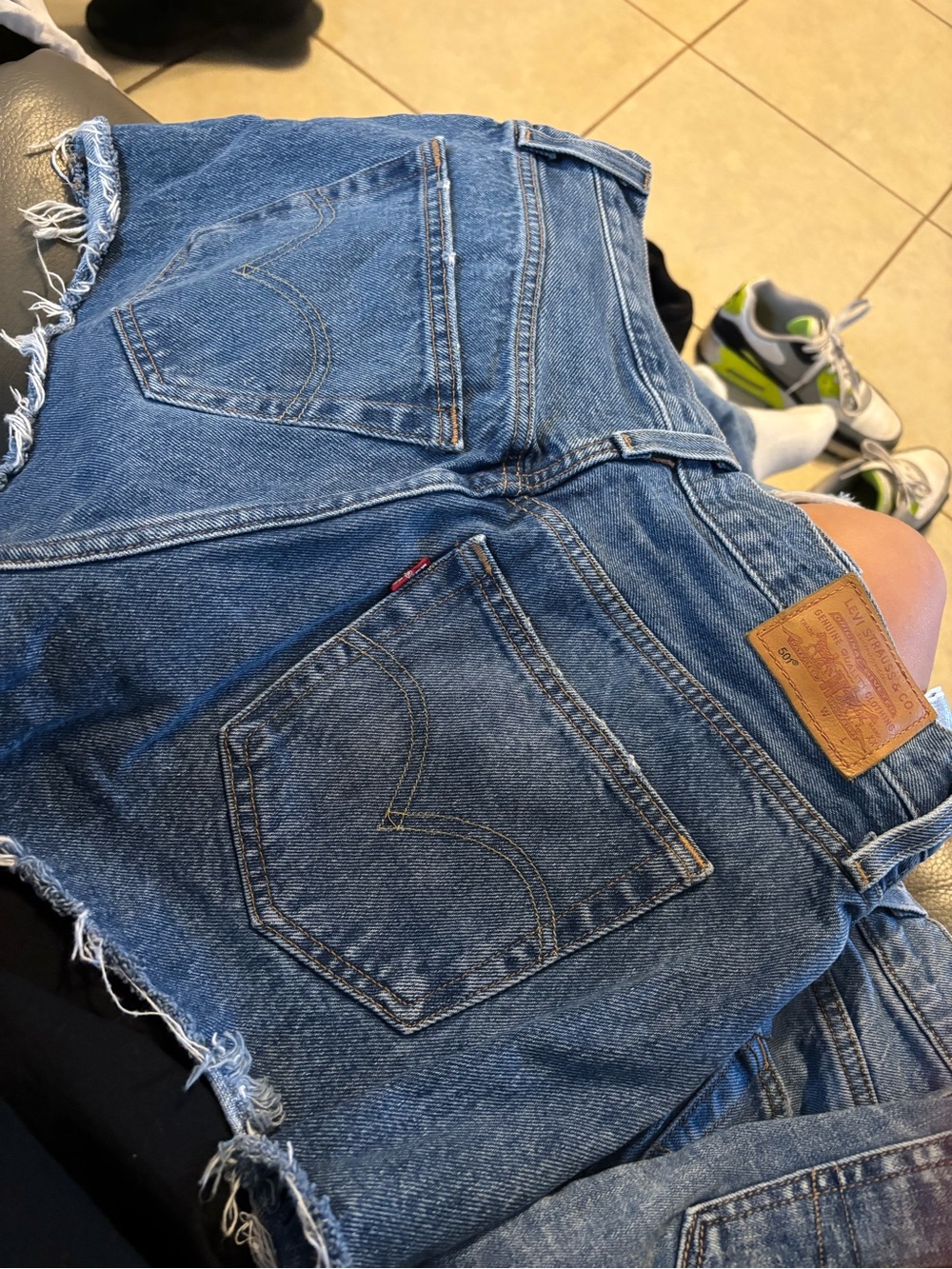 Levi's Blue Denim Raw Hem Cutoff Shorts